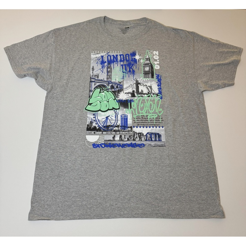 Fashion Nova London UK Graphic Tee Short Sleeve Casual Top Gray Size L